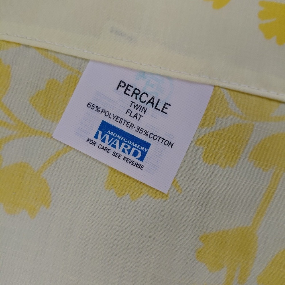 VTG Montgomery Ward Top Sheet Bedding TWIN Yellow Butterfly Fairy Retro Cottage - Picture 3 of 6